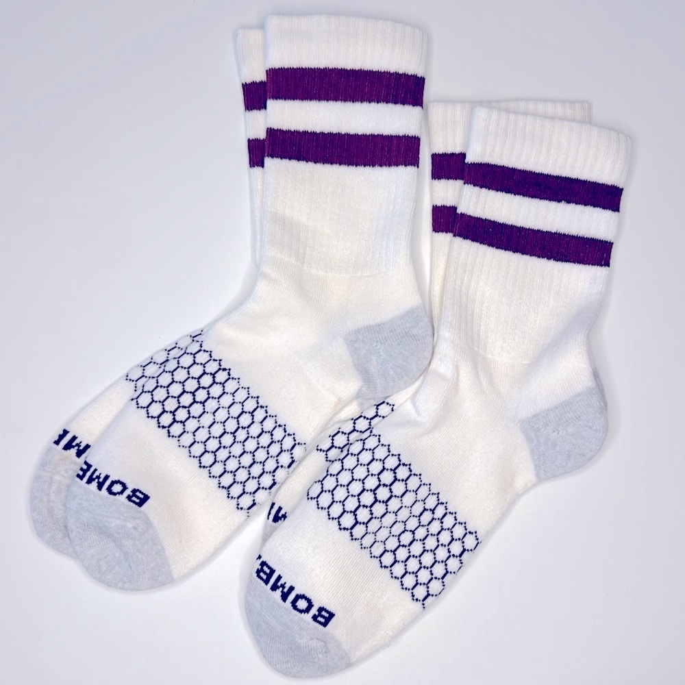 Bombas New 2 pair Vintage Stripe Half Calf Socks Large White Burgundy Grey